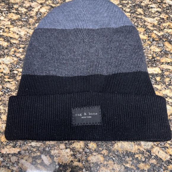 rag & bone Black and Gray Addison Beanie Hat - Picture 1 of 3